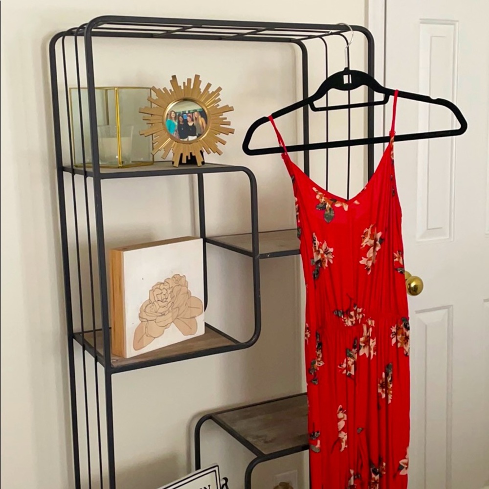 Red floral jumpsuit with POCKETS!